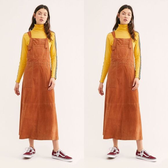 Free People Dresses & Skirts - Free People Suede Midi Pinafore Dress Jumper
